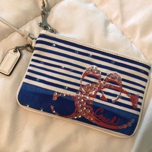 COACH White and Blue Stripped Wristlet